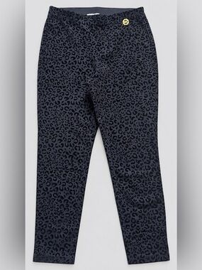 MICHAEL Michael Kors Velvet Leopard Print Skinny Pants Black Tights Medium Fall